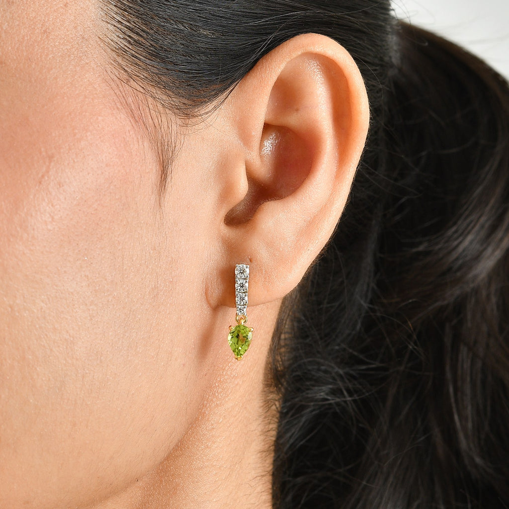 D'Joy - Peridot & Moissanite Dangling Earring with Push Post in Yellow Gold Plated Sterling Silver 2.15 Ct._8696375_1