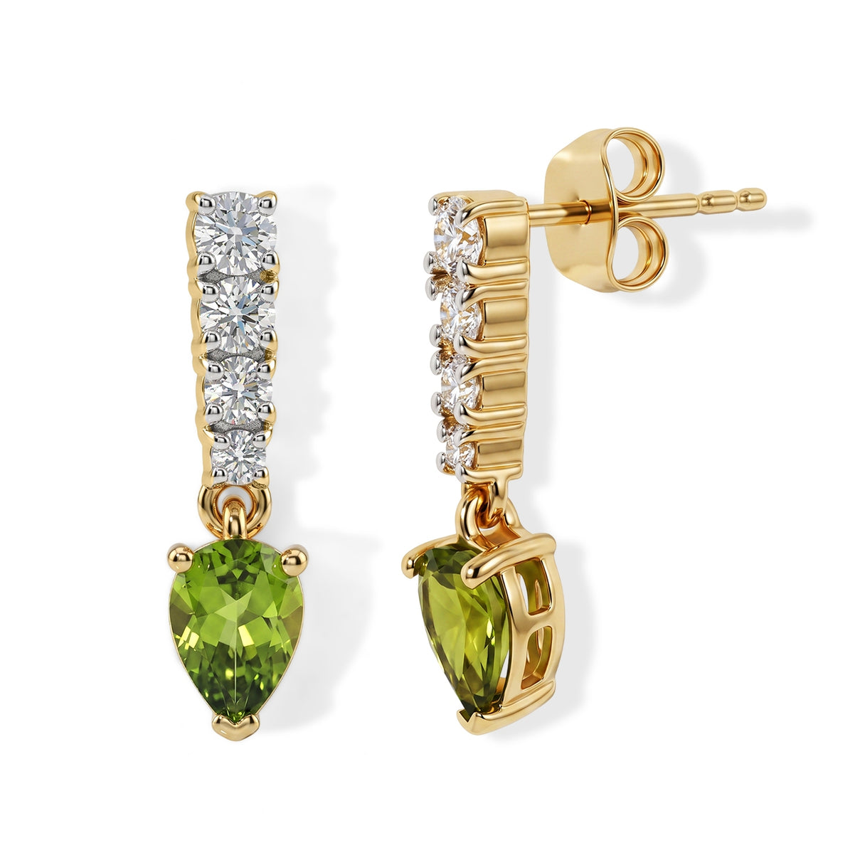 D'Joy - Natural Hebei Peridot &amp; Moissanite Dangling Earring with Push Post in Yellow Gold Plated Sterling Silver 2.15 Ct. V32513445 4