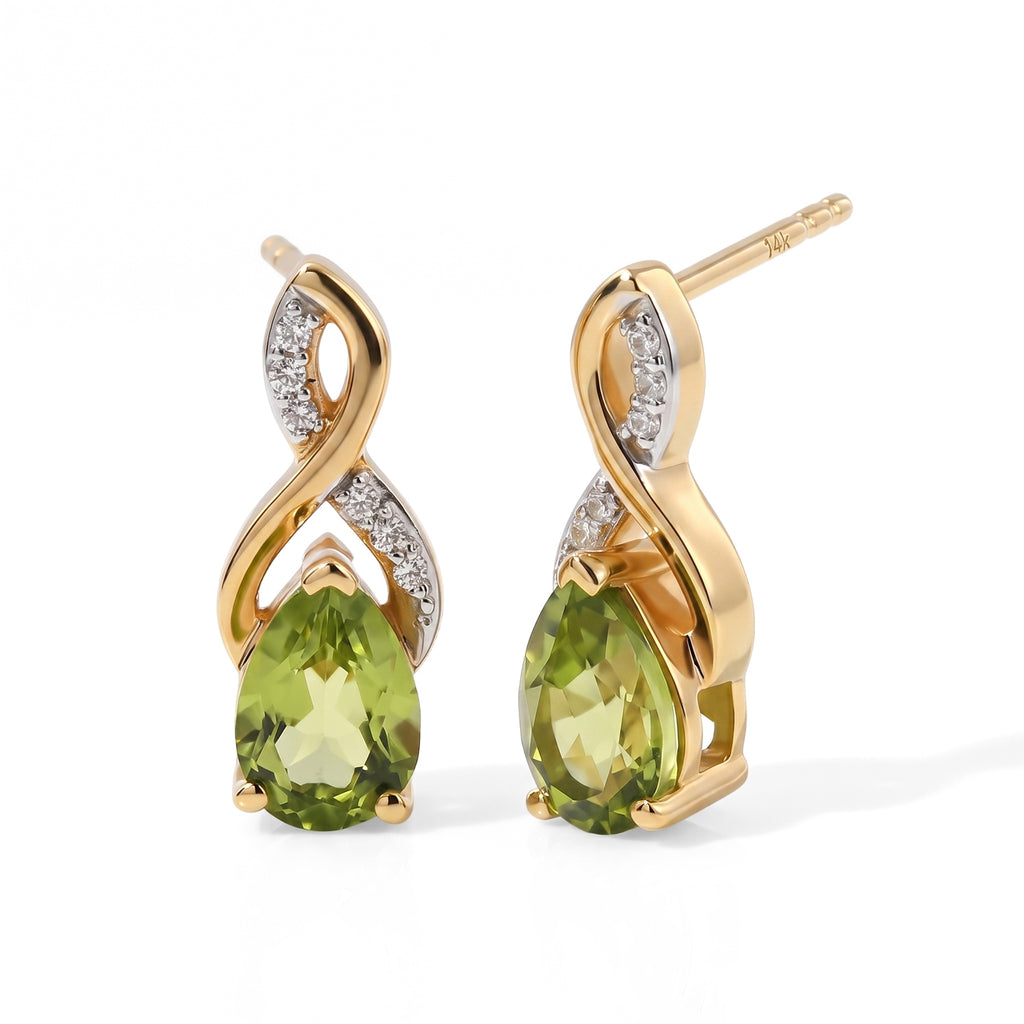 D'Joy - Peridot & White Zircon Earring with Push Post in Yellow Gold Plated Sterling Silver 1.70 Ct._8696376