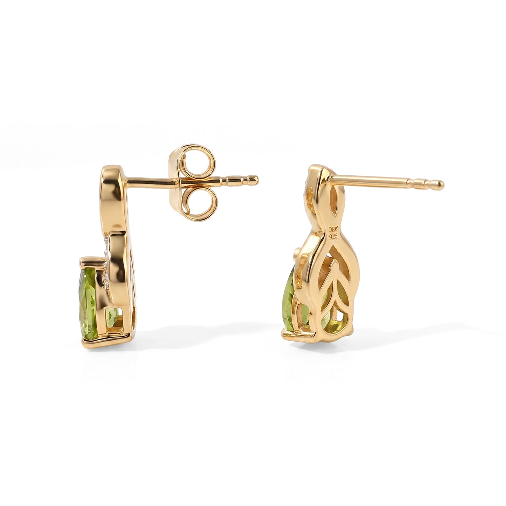D'Joy - Peridot & White Zircon Earring with Push Post in Yellow Gold Plated Sterling Silver 1.70 Ct._8696376_3