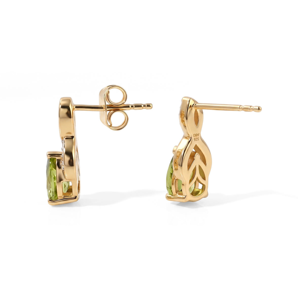 D'Joy - Natural Hebei Peridot &amp; White Zircon Earring with Push Post in Yellow Gold Plated Sterling Silver 1.70 Ct. V32514165 4