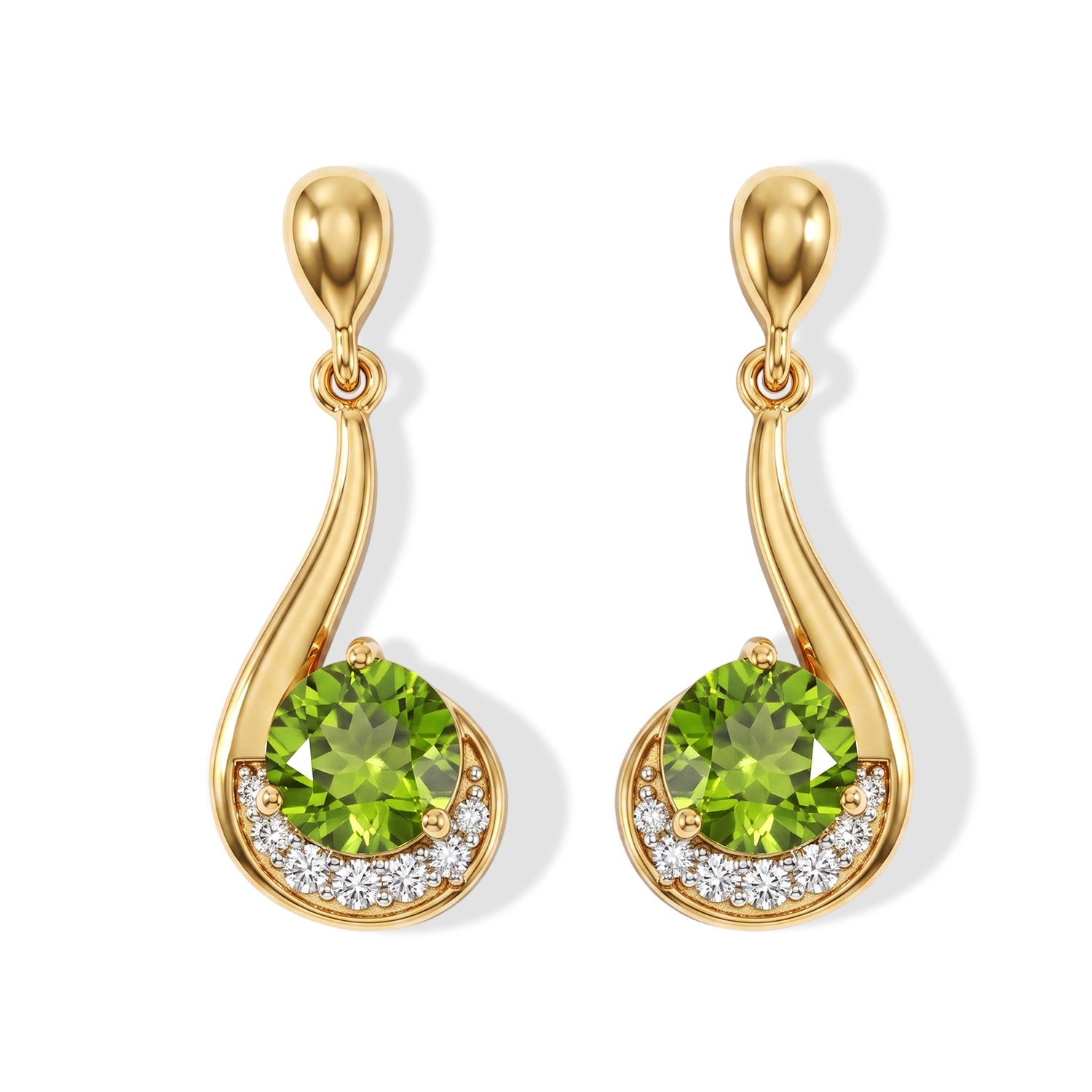 D'Joy - Natural Hebei Peridot &amp; White Zircon Dangling Earring with Push Post in Yellow Gold Plated Sterling Silver 2.05 Ct. V32514947 0