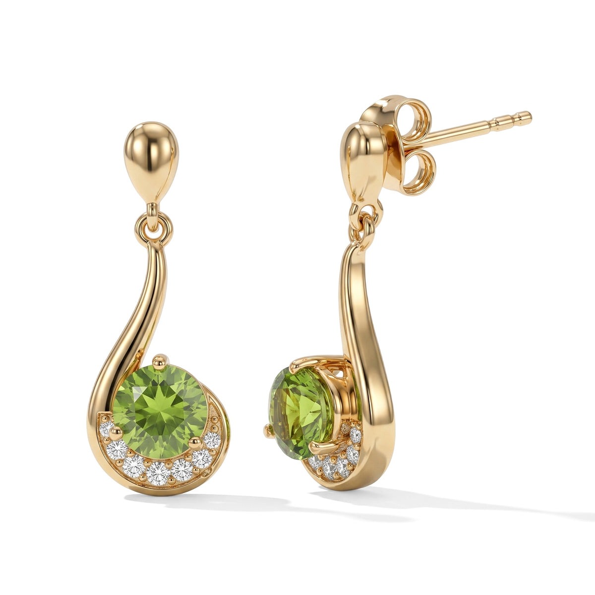 D'Joy - Natural Hebei Peridot &amp; White Zircon Dangling Earring with Push Post in Yellow Gold Plated Sterling Silver 2.05 Ct. V32514947 4