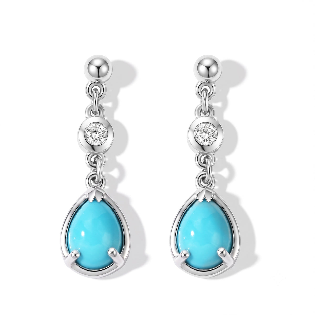 D'Joy Blue Turquoise, White Zircon Dangling Earring in Rhodium OverlaySterling Silver  2.126  Ct. 8696403 0
