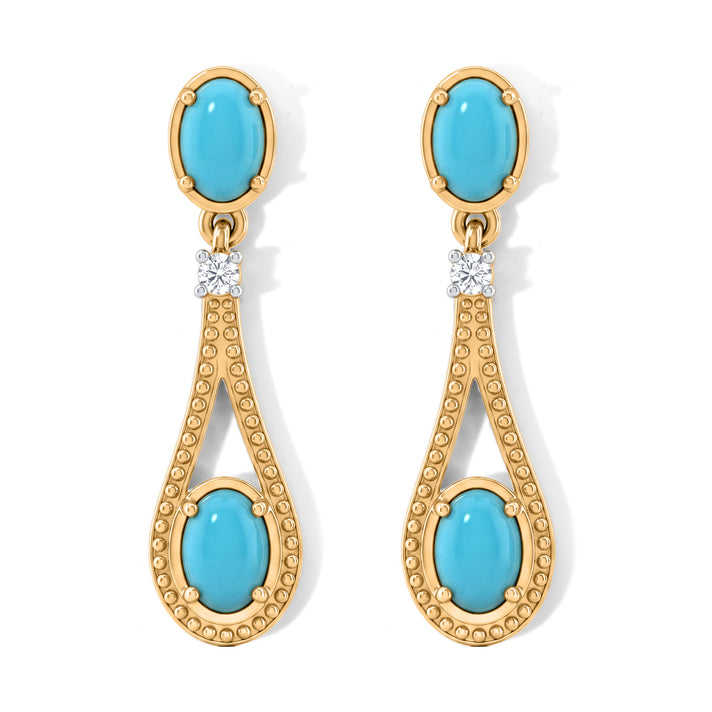 D'Joy - Natural Sleeping Beauty Turquoise &amp; White Zircon Dangling Earring with Push Post in Yellow Gold Plated Sterling Silver 1.80 Ct. 8696436 1
