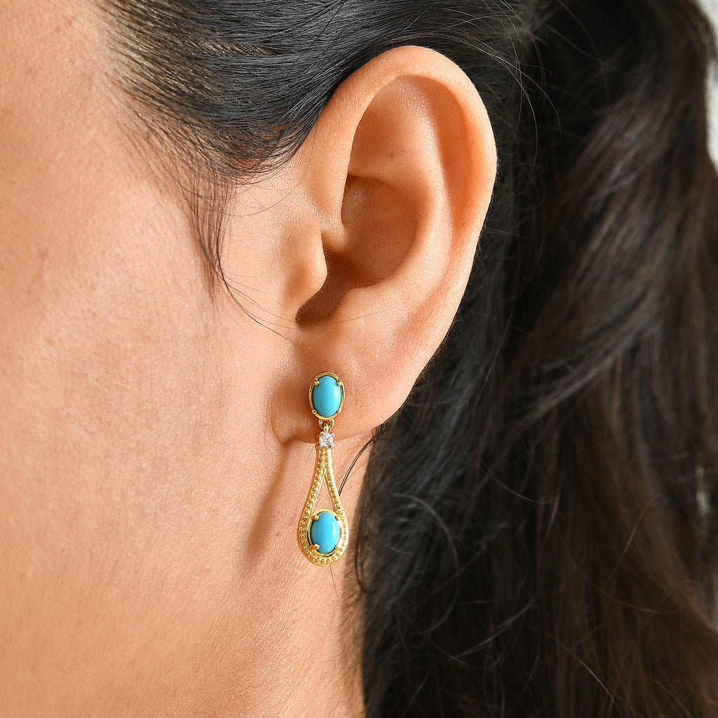 D'Joy Blue Turquoise, White Zircon Dangling Earring Sterling Silver  1.808  Ct._8696436_1