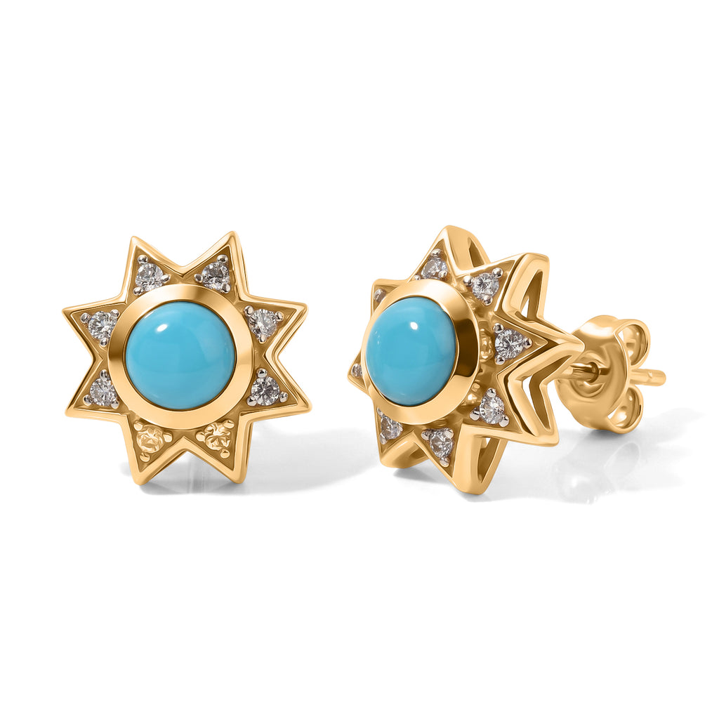 D'Joy Blue Turquoise, White Zircon Main Stone With Surrounding Stone Earring Sterling Silver  1.196  Ct._8696457