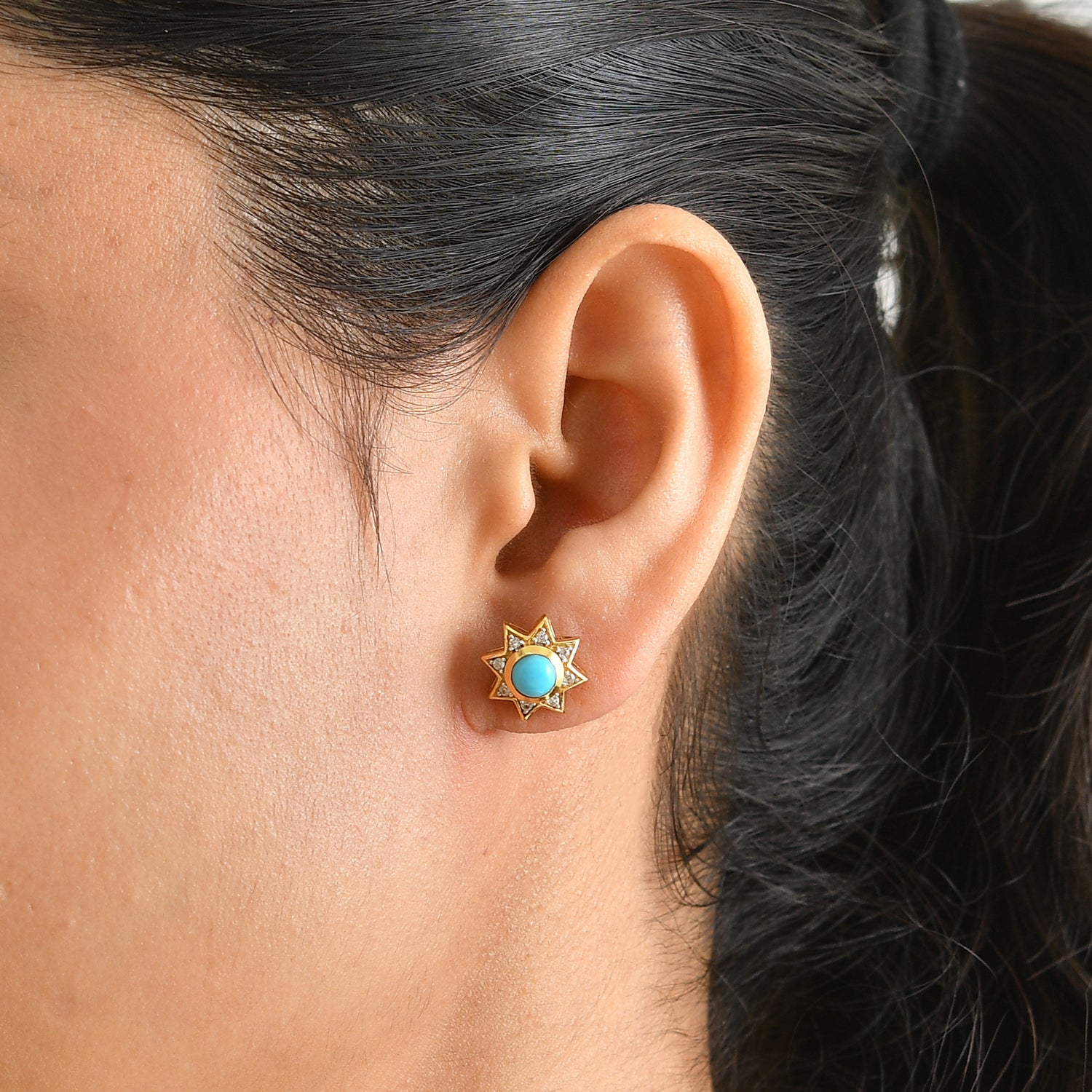 D'Joy Blue Turquoise, White Zircon Main Stone With Surrounding Stone Earring Sterling Silver  1.196  Ct. 8696457 1