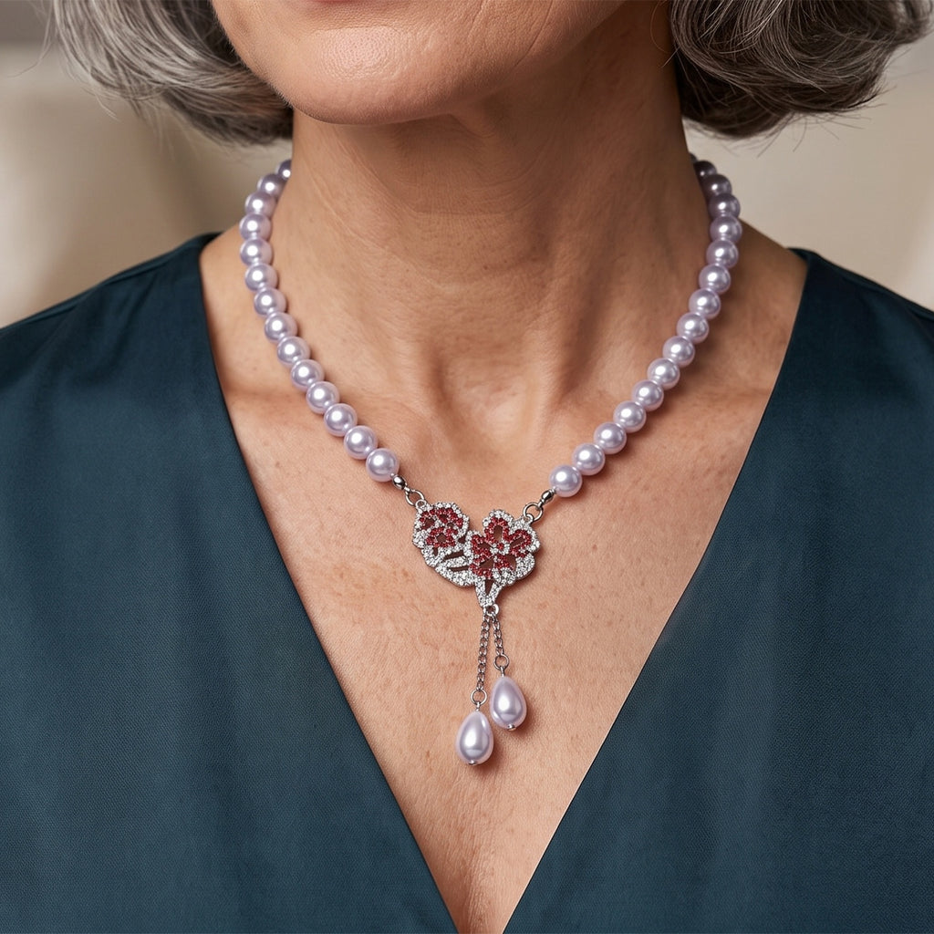 White Shell Pearl & Multi Crystal Blooming Flower Adjustable Necklace (Size - 18+2 Ext) 235.00 Ct._8696750_1