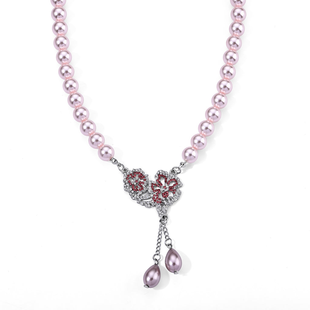 Pink Shell Pearl & Multi Crystal Blooming Flower Adjustable Necklace (Size - 18+2 Ext) 235.00 Ct._8696751