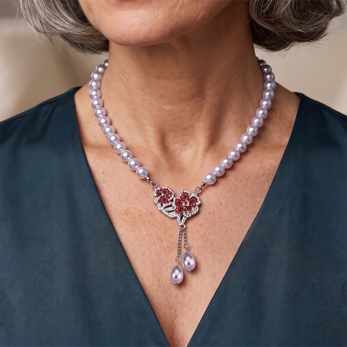Pink Shell Pearl &amp; Multi Crystal Blooming Flower Adjustable Necklace (Size - 18+2 Ext) 235.00 Ct. V32745845 2
