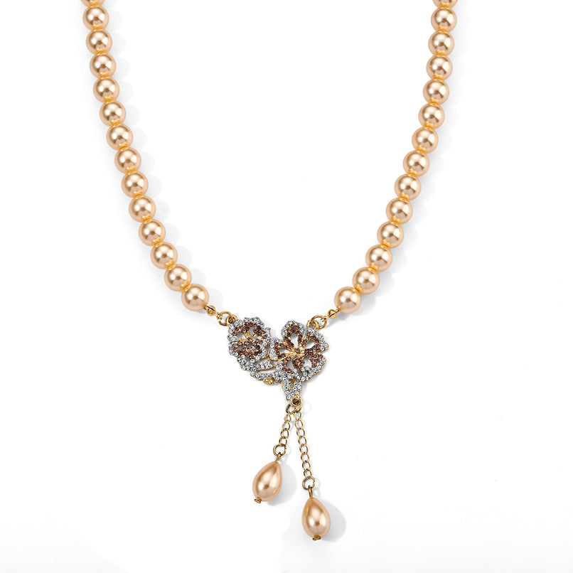 Golden Shell Pearl & Multi Crystal Blooming Flower Adjustable Necklace (Size - 18+2 Ext) 235.00 Ct._8696807