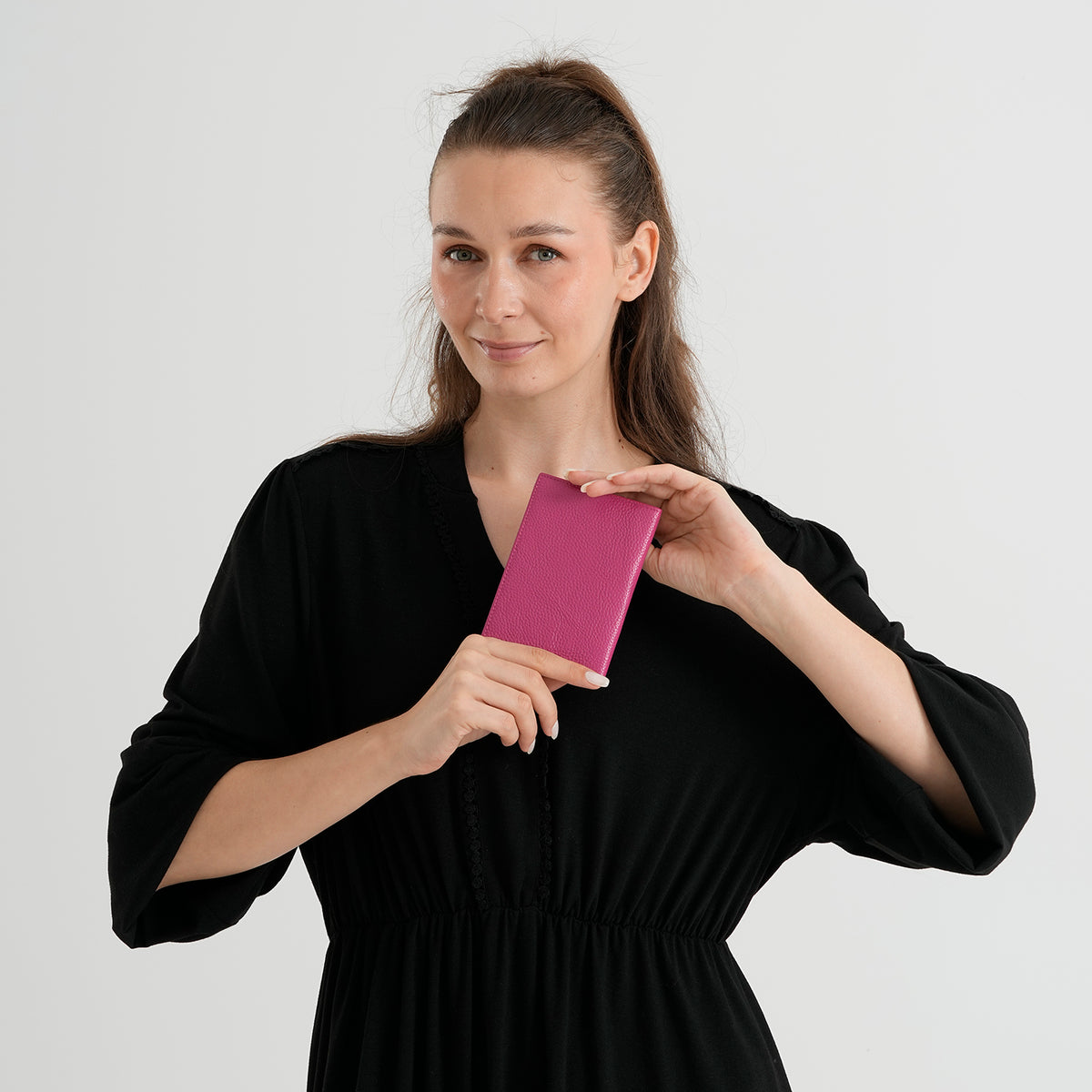Leather Patterned Passport Holder (Size 14x10x1 cm) - Rose 8696940 1