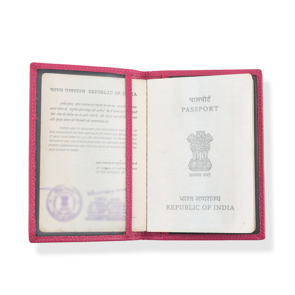 Leather Patterned Passport Holder (Size 14x10x1 cm) - Rose_8696940_6