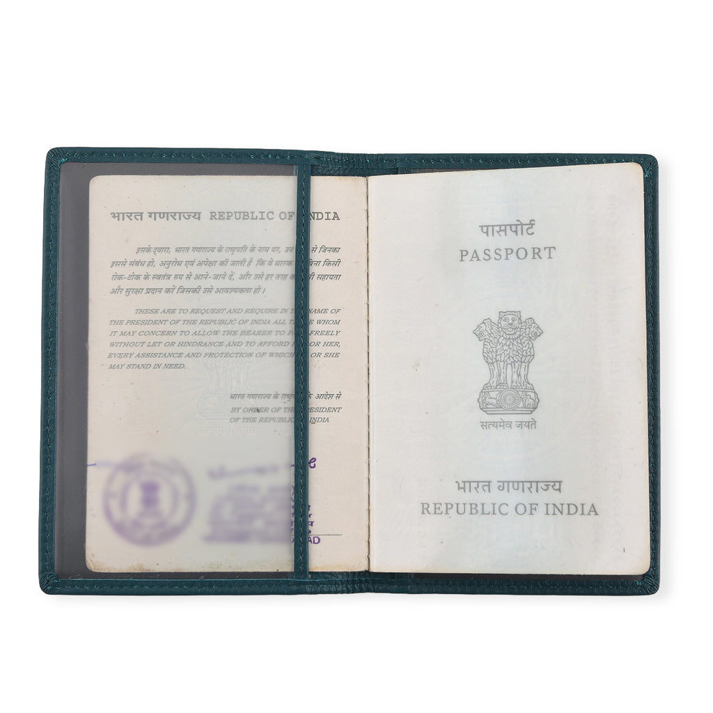 Leather Patterned Passport Holder (Size 14x10x1 cm) - Dark Green_8696941_6
