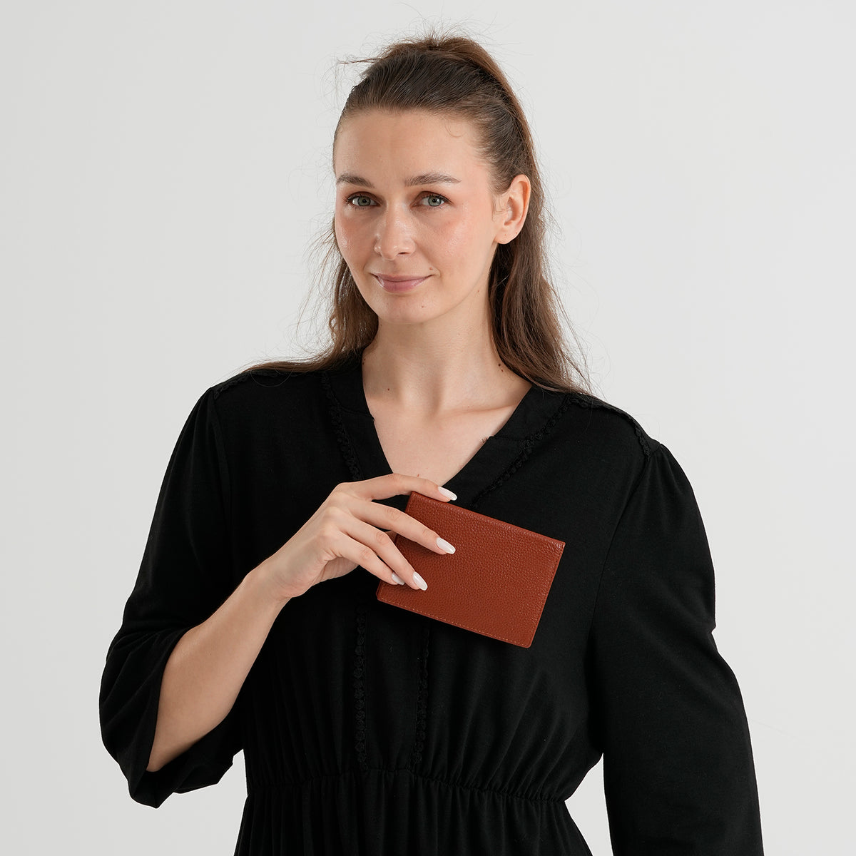 Leather Patterned Passport Holder (Size 14x10x1 cm) - Brown 8696943 1