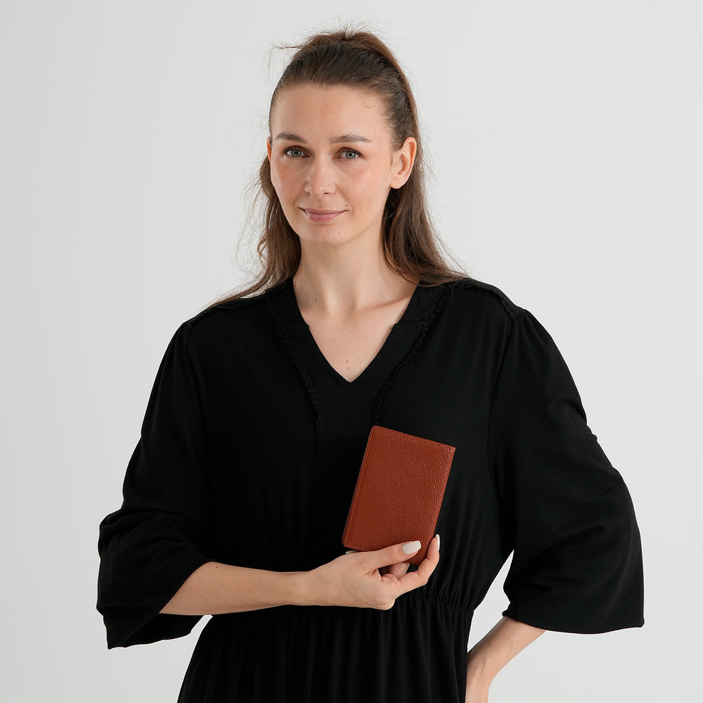 Leather Patterned Passport Holder (Size 14x10x1 cm) - Brown_8696943_2