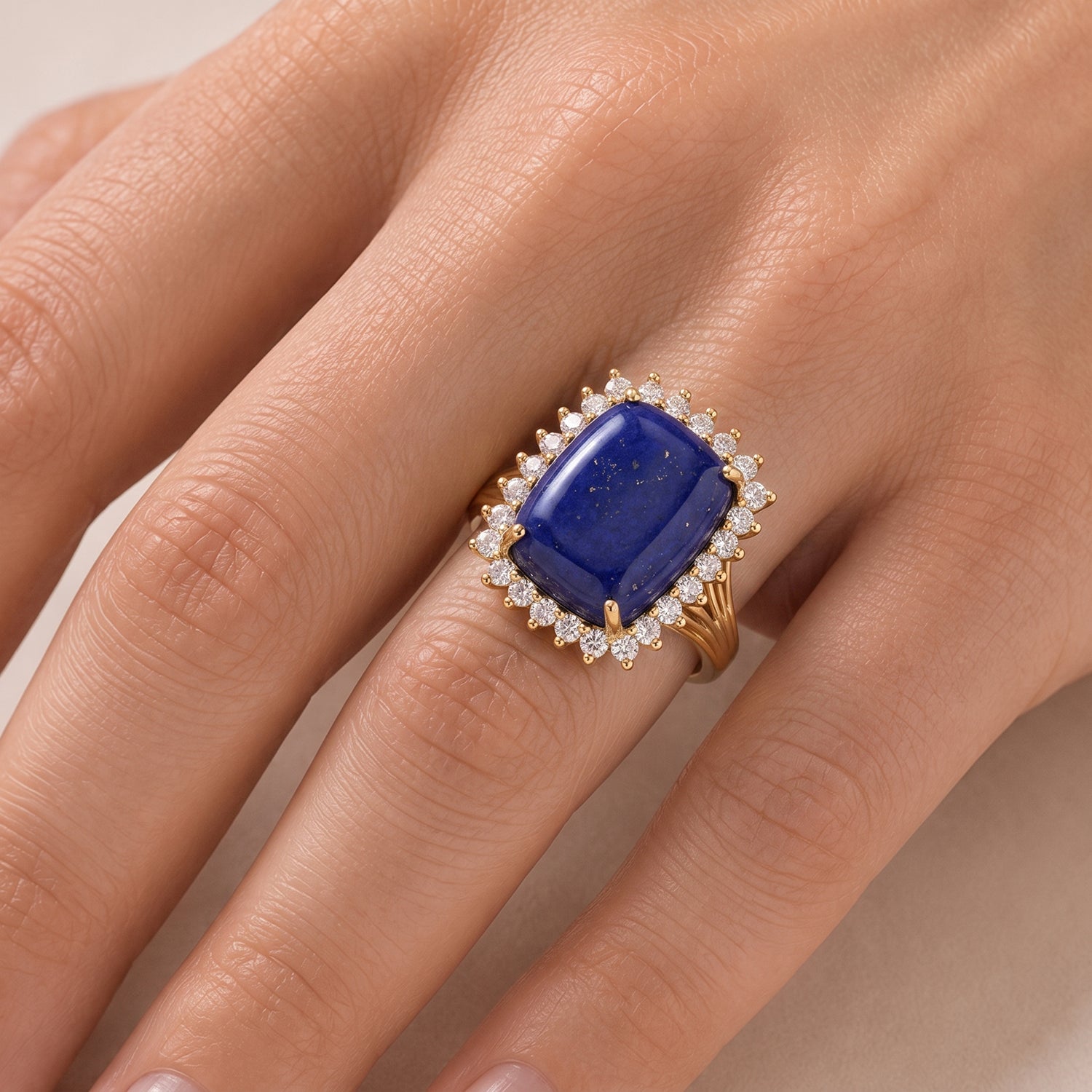 EverTrue - Lapis Lazuli &amp; White Zircon Ring in Yellow Gold Tone 13.30 Ct. 8697035 1