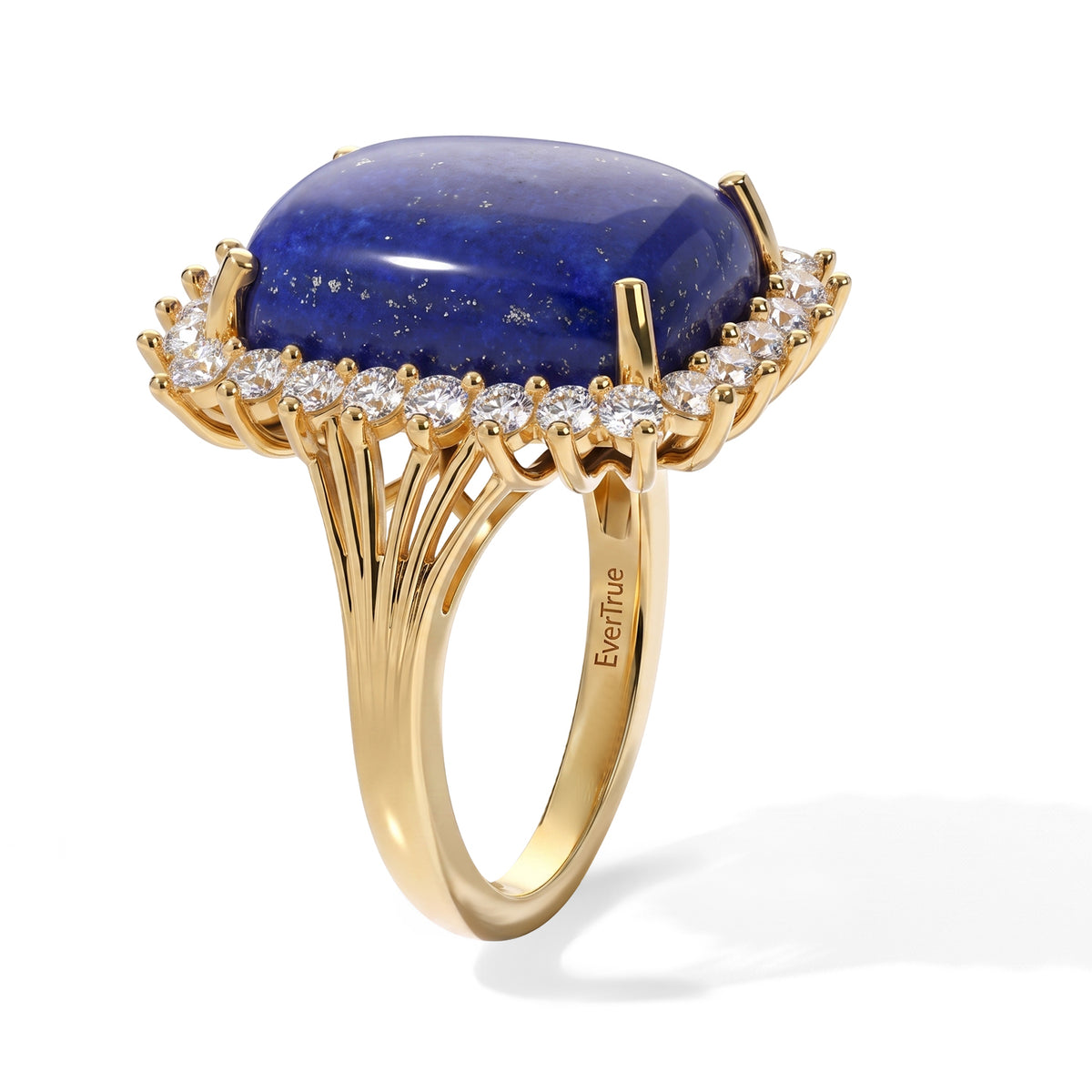 Lapis Lazuli &amp; White Zircon Halo Ring in Yellow Gold Tone 13.30 Ct. V32588558 4