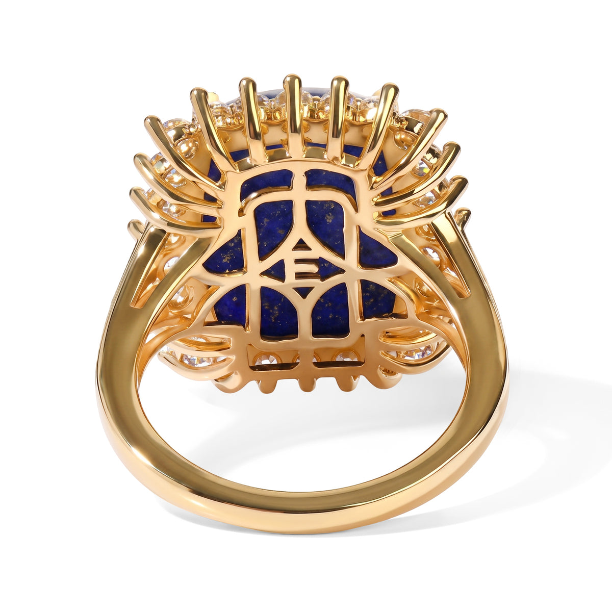 Lapis Lazuli &amp; White Zircon Halo Ring in Yellow Gold Tone 13.30 Ct. V32588558 5