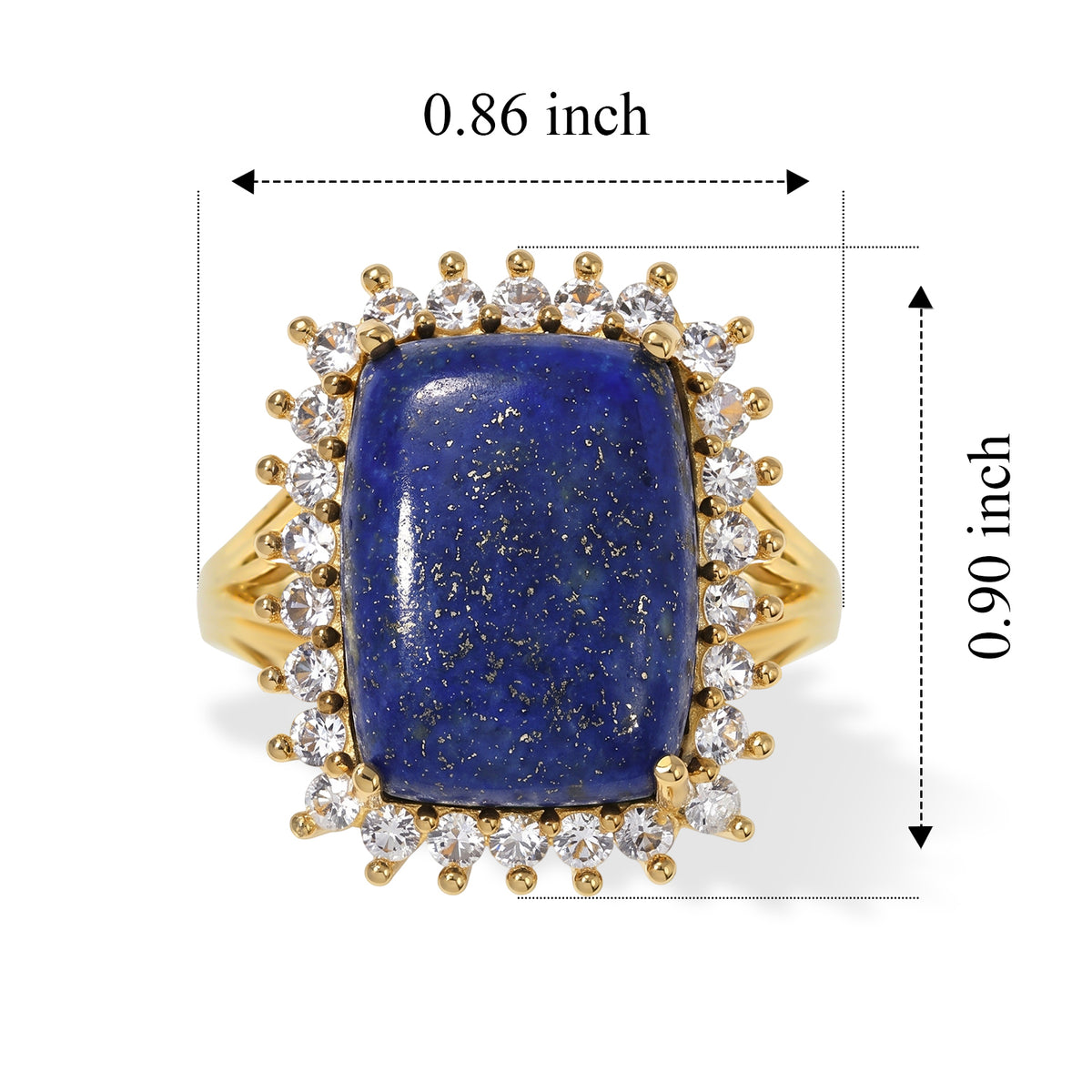 Lapis Lazuli &amp; White Zircon Halo Ring in Yellow Gold Tone 13.30 Ct. V32588558 6