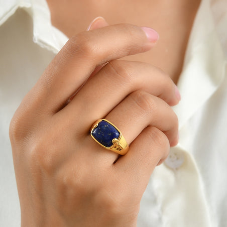 EverTrue - Lapis Lazuli Solitaire Ring in Yellow Gold Tone 6.36 Ct. 8697055 2