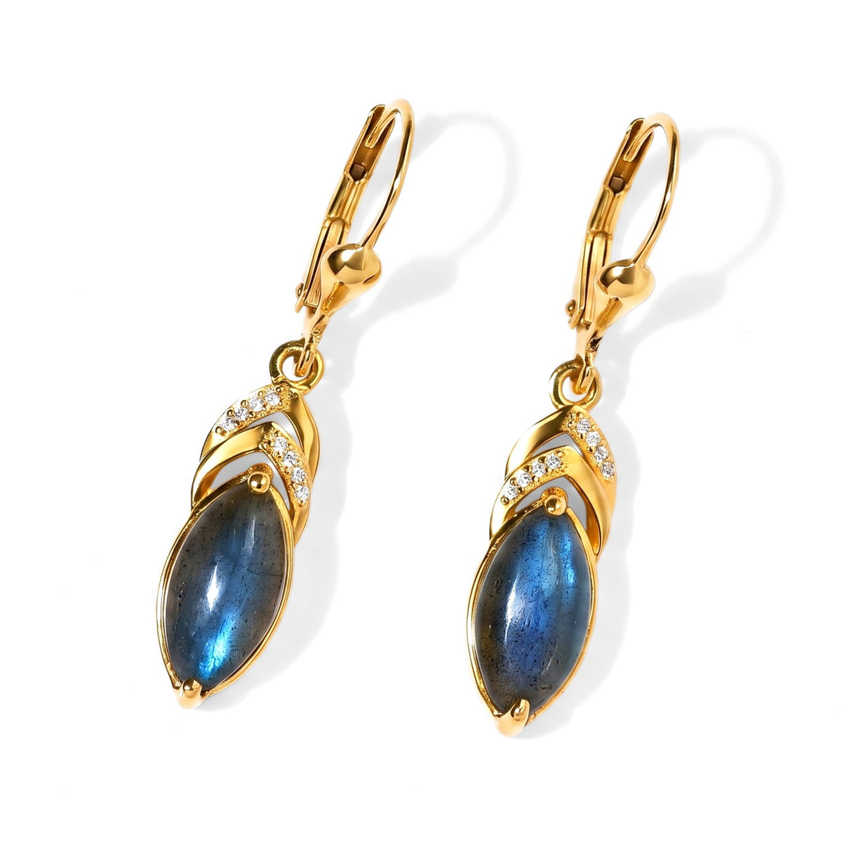 EverTrue - Labradorite &amp; White Zircon Drop Earring with Lever Back in Yellow Gold Tone 4.50 Ct. V32563112 0