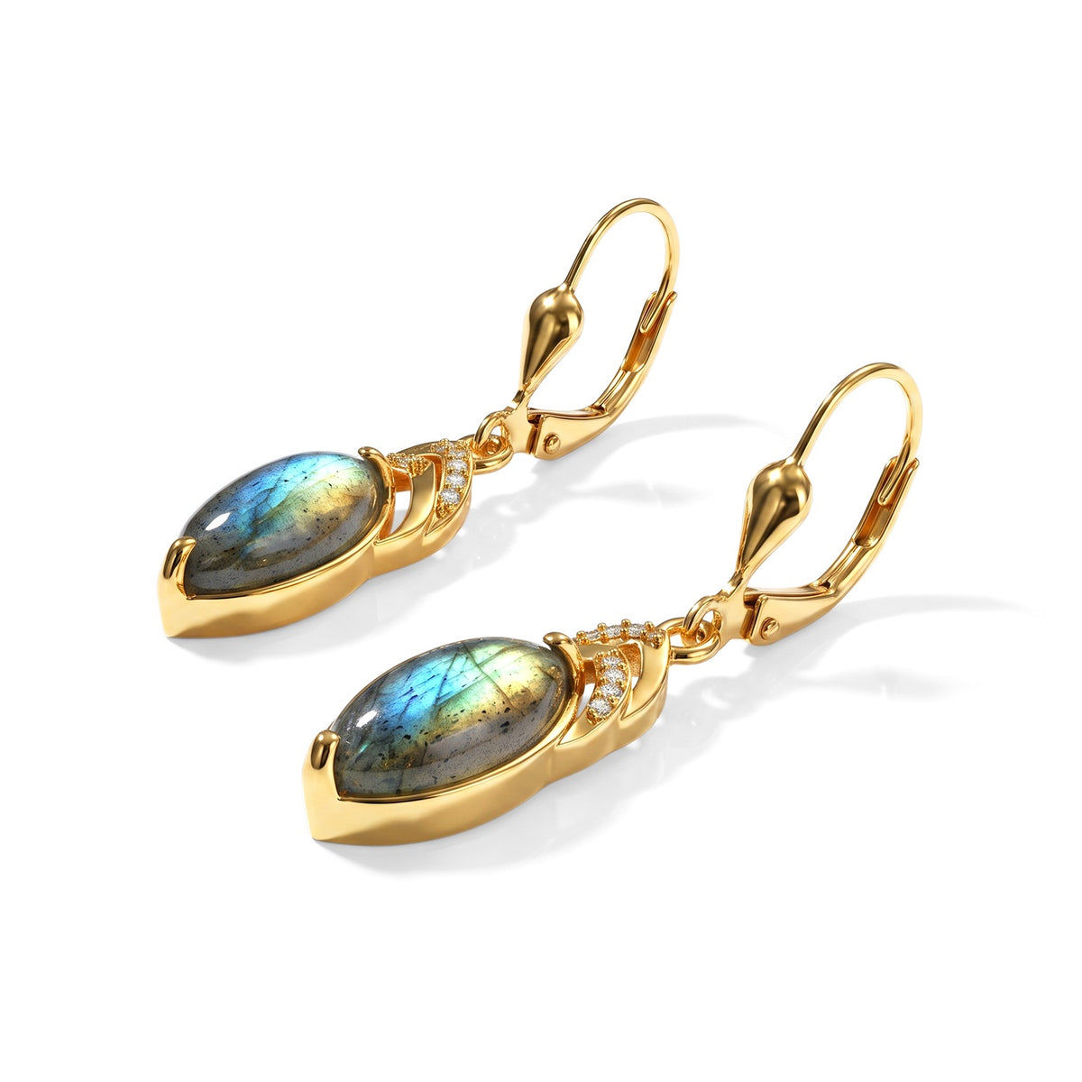 EverTrue - Labradorite &amp; White Zircon Drop Earring with Lever Back in Yellow Gold Tone 4.50 Ct. V32563112 4