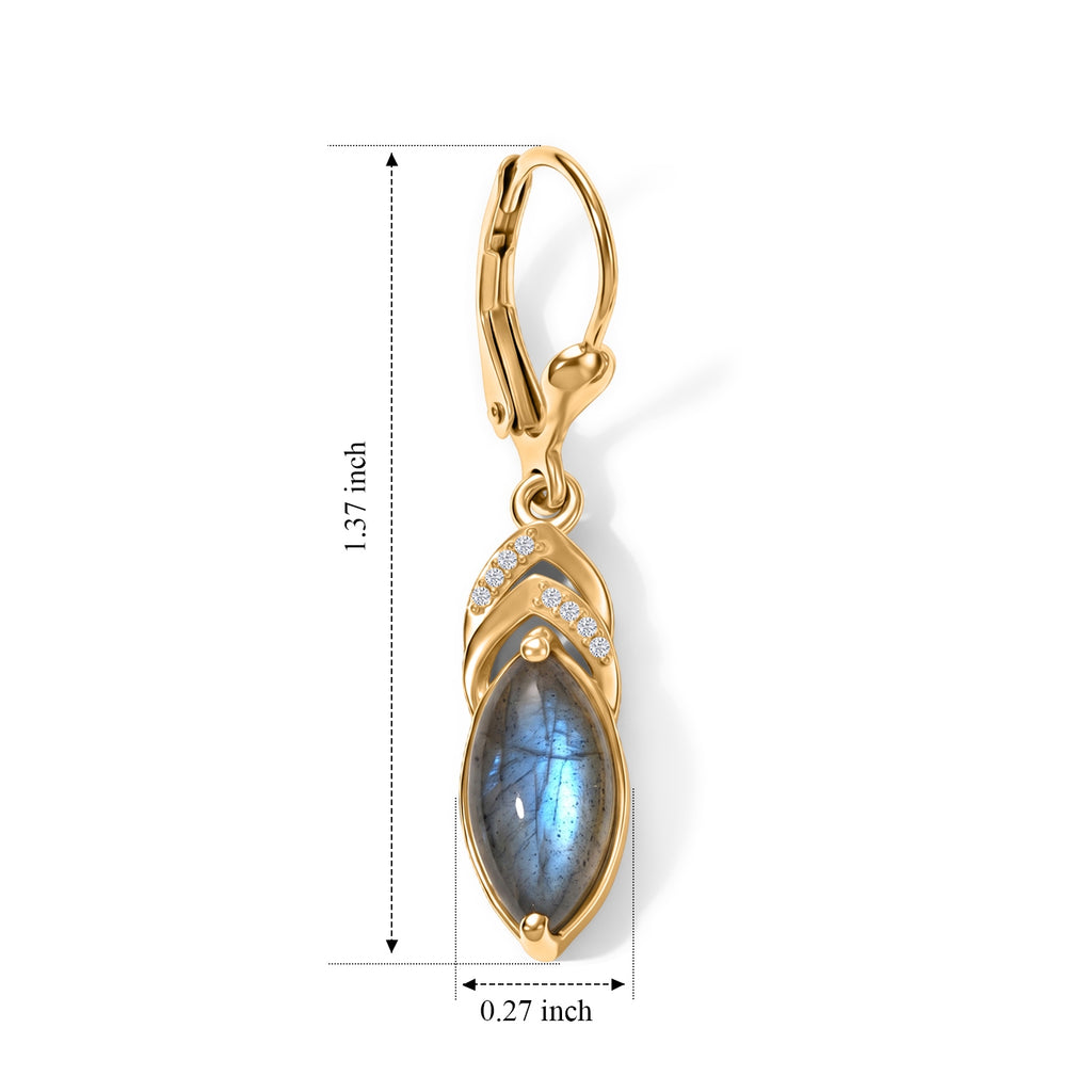 EverTrue - Labradorite & White Zircon Drop Earring with Lever Back in Yellow Gold Tone 4.50 Ct._8697086_4