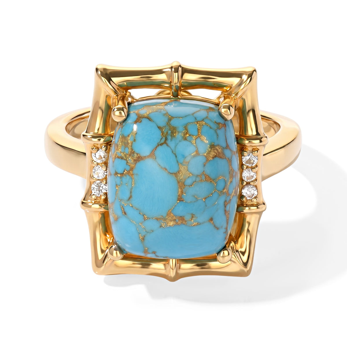 EverTrue - Blue Turquoise &amp; White Zircon Ring in Yellow Gold Tone 5.70 Ct. V32576202 0