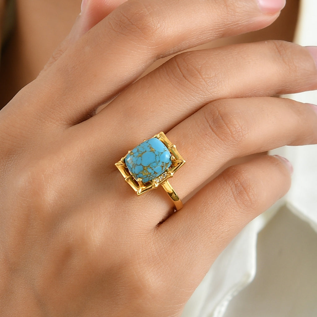 EverTrue Blue Turquoise, White Zircon Fancy Ring Pure Yellow Brass  5.699  Ct._8697278_1
