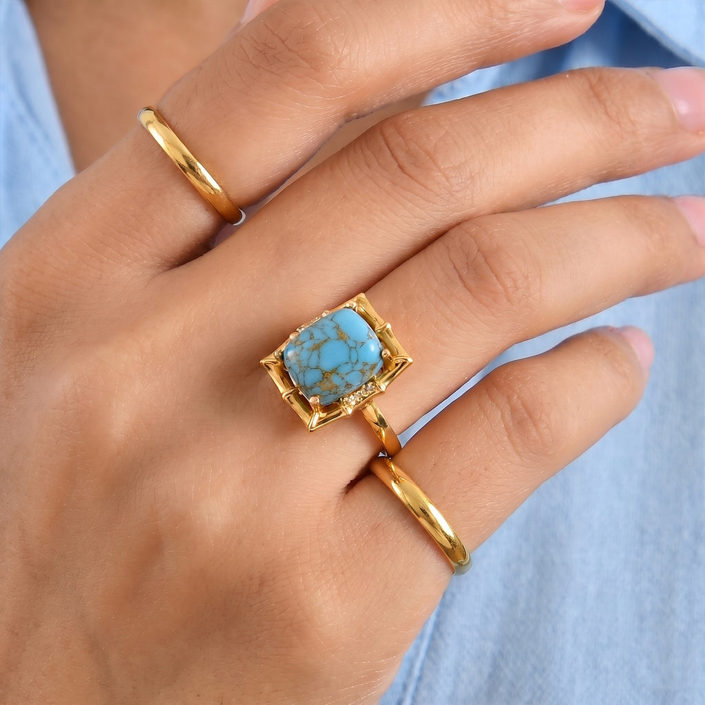 EverTrue Blue Turquoise, White Zircon Fancy Ring Pure Yellow Brass  5.699  Ct._8697281_2