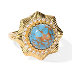 EverTrue Blue Turquoise, White Topaz Main Stone With Surrounding Stone Ring Pure Yellow Brass  3.932  Ct._8697283