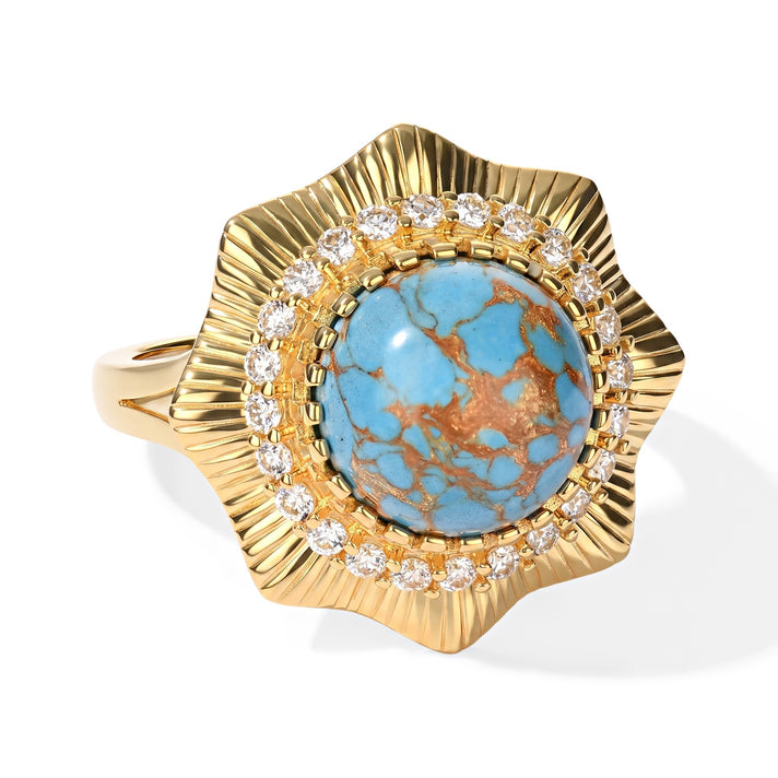 EverTrue - Blue Turquoise &amp; White Topaz Sunburst Ring in Yellow Gold Tone 3.90 Ct. 8697283 1