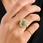 EverTrue Blue Turquoise, White Topaz Main Stone With Surrounding Stone Ring Pure Yellow Brass  3.932  Ct._8697283_2