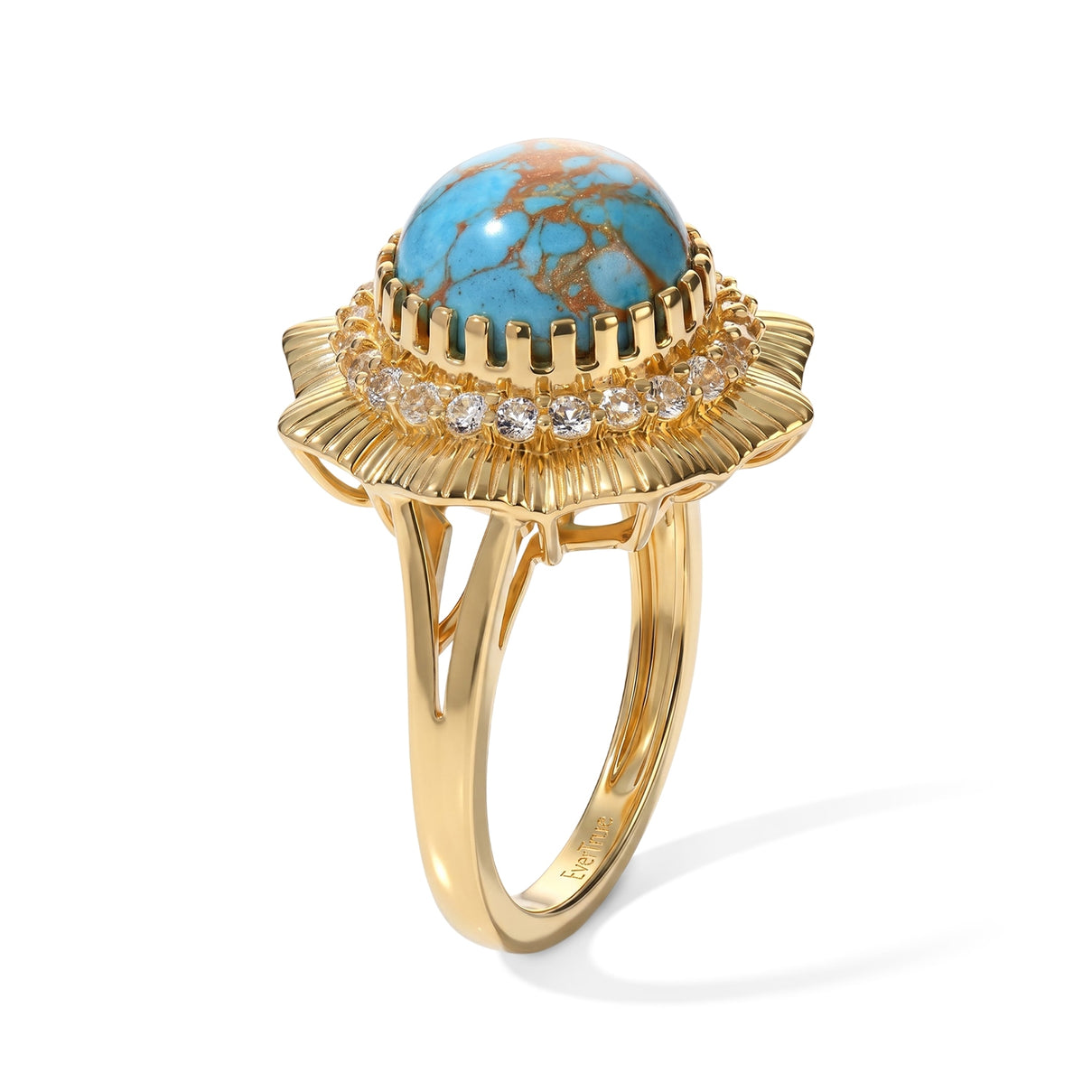 EverTrue - Blue Turquoise &amp; White Topaz Sunburst Ring in Yellow Gold Tone 3.90 Ct. 8697283 4
