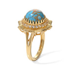 EverTrue Blue Turquoise, White Topaz Main Stone With Surrounding Stone Ring Pure Yellow Brass  3.932  Ct._8697283_3
