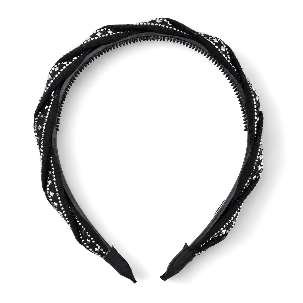 Women's Twisted Braided Hairband with Silver Rhinestones - Black 8697353 5
