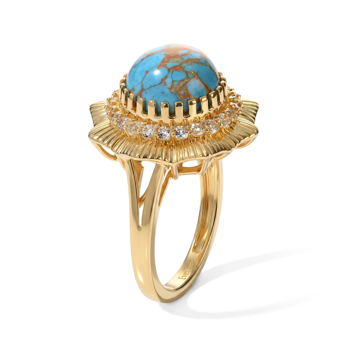 EverTrue - Mojave Blue Turquoise &amp; White Topaz Sunburst Ring in Yellow Gold Tone 3.90 Ct. V32605433 4