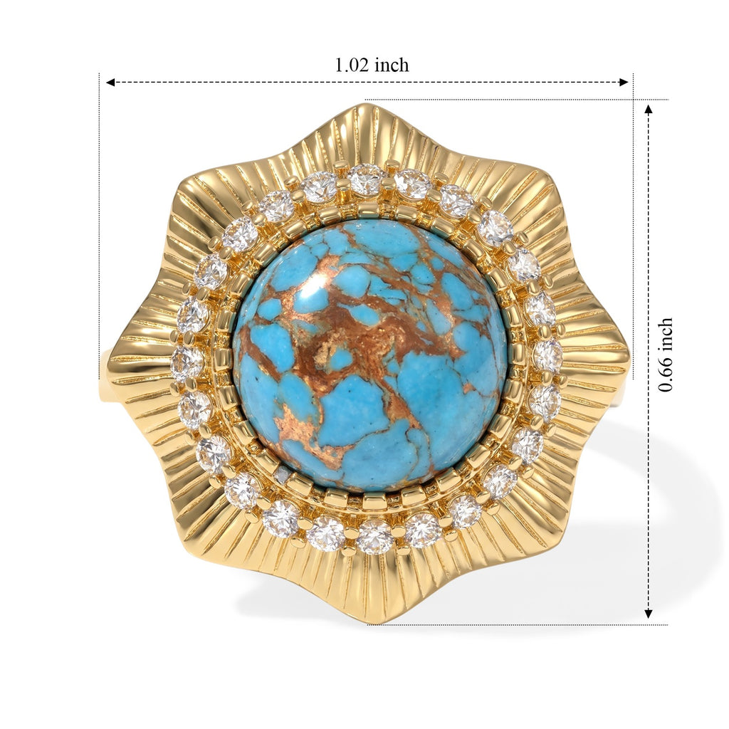 EverTrue Blue Turquoise, White Topaz Main Stone With Surrounding Stone Ring Pure Yellow Brass  3.932  Ct._8697357_5