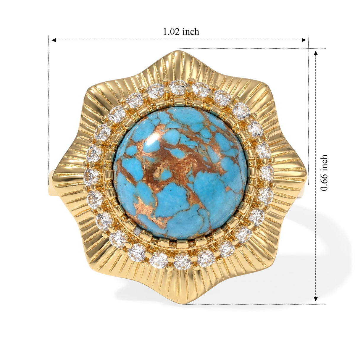 EverTrue - Mojave Blue Turquoise &amp; White Topaz Sunburst Ring in Yellow Gold Tone 3.90 Ct. V32605569 6