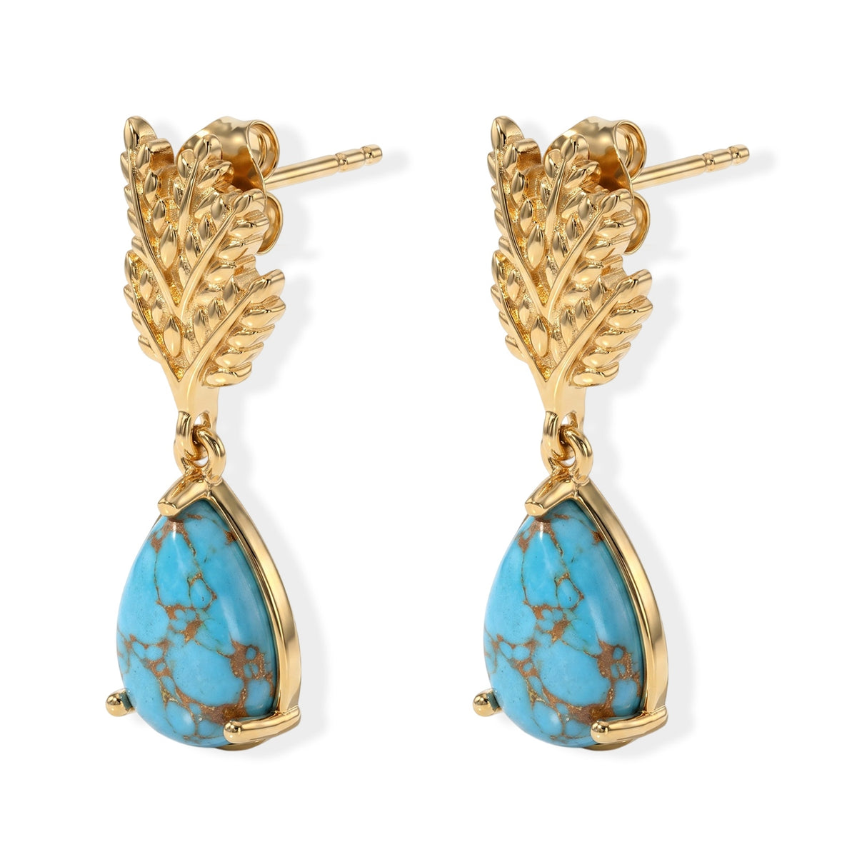 EverTrue - Mohave Blue Turquoise Leaf Earring with Push Post in Yellow Gold Tone 3.00 Ct. 8697362 4