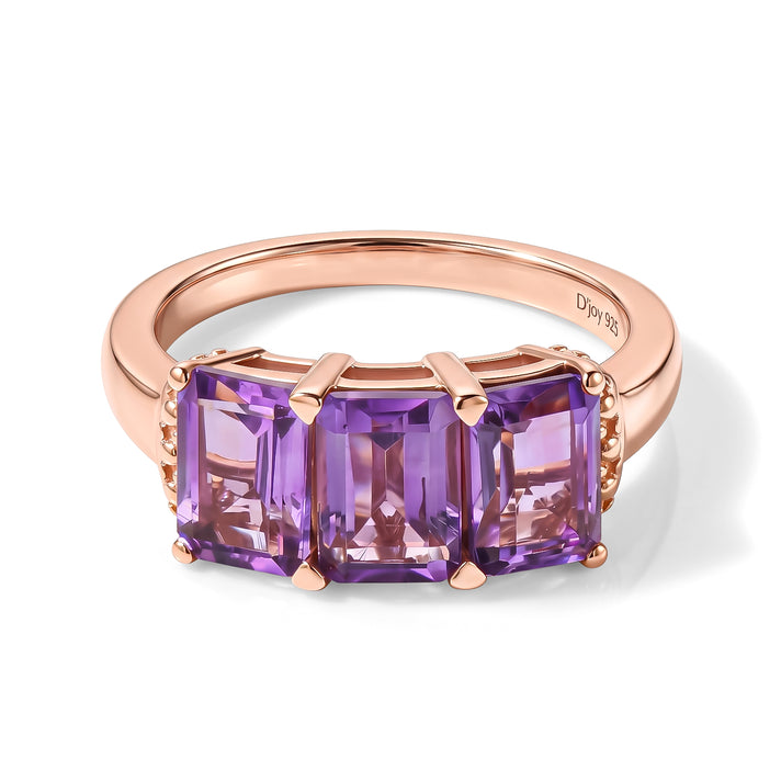D'Joy - AAA Rose De France Amethyst Trilogy Ring in Rose Gold Plated Sterling Silver 2.84 Ct. 8697476 1