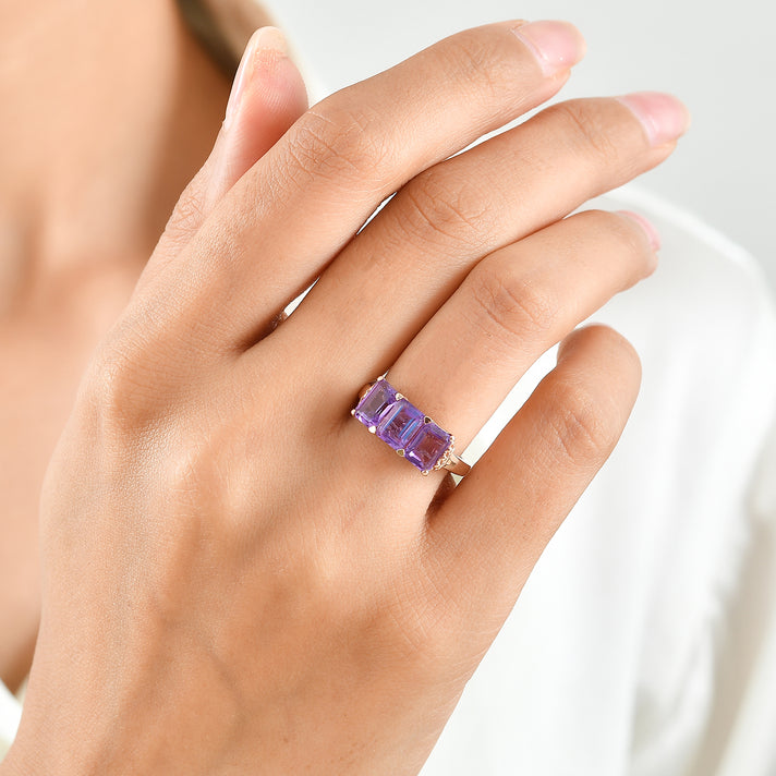 D'Joy - AAA Rose De France Amethyst Trilogy Ring in Rose Gold Plated Sterling Silver 2.84 Ct. 8697476 2