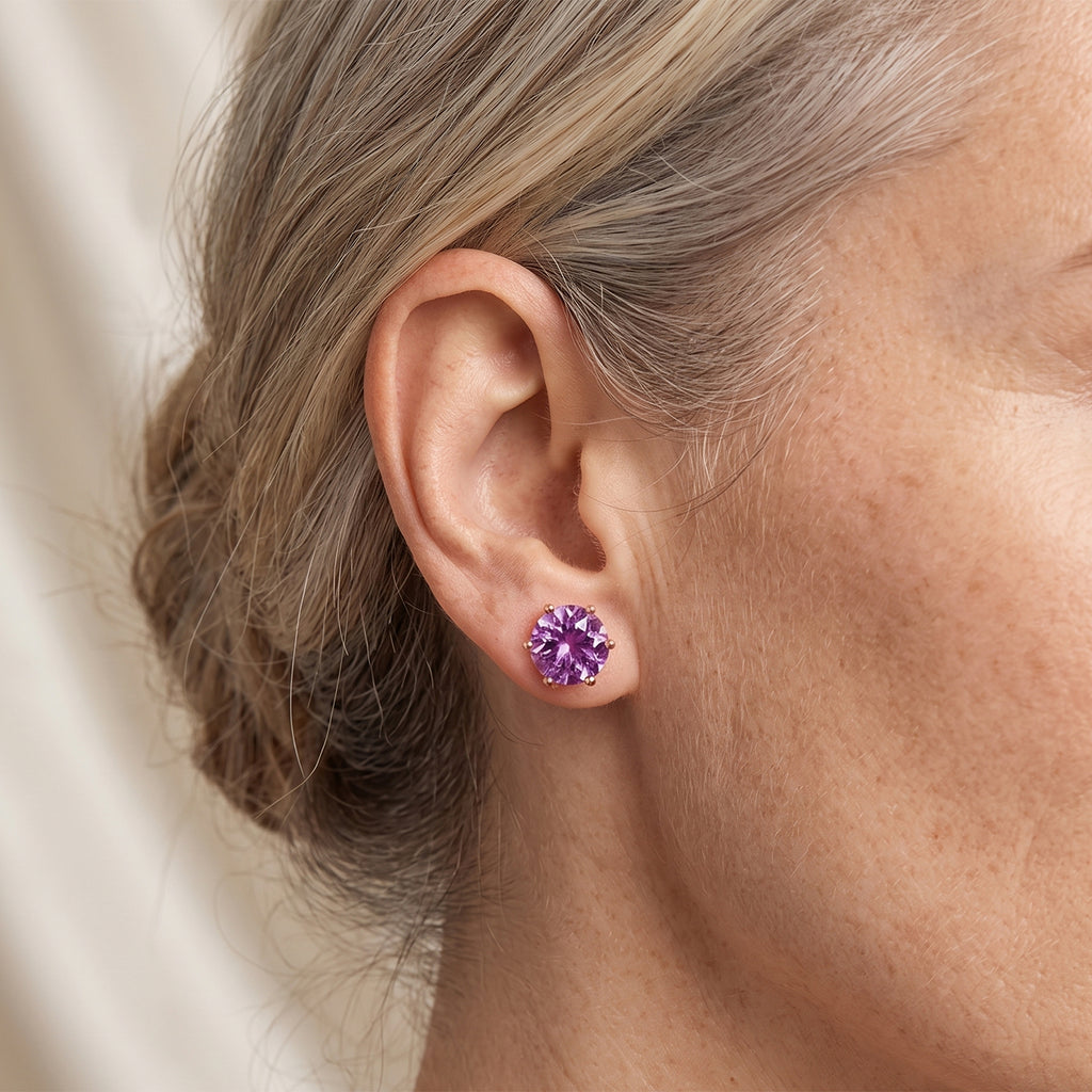 D'Joy - Rose De France Amethyst Solitaire Stud Earring with Push Post in Rose Gold Plated Sterling Silver 3.53 Ct._8697486_1