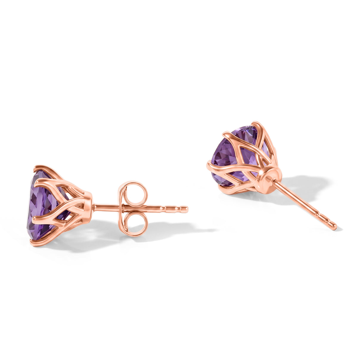 D'Joy - Rose De France Amethyst Solitaire Stud Earring with Push Post in Rose Gold Plated Sterling Silver 3.53 Ct. 8697486 2