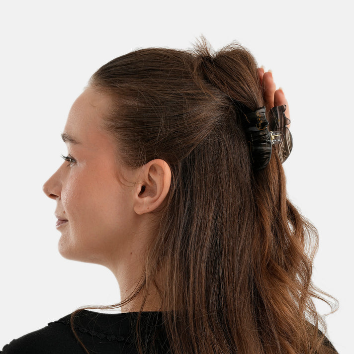 Set of 2 Women's Acrylic Hair Claw Clips Hairpins - Black &amp; Brown 8697569 1