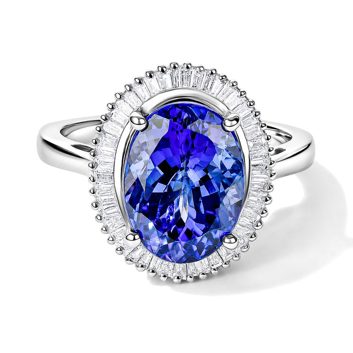 BLACK FRIDAY HEIRLOOM DEAL - Rhapsody 950 Platinum AAAA Intense Vivid Tanzanite (5.00 Ct) &amp; Natural White Diamond (0.50 Ct EF/ VS) Halo Ring 5.50 Ct, Platinum Wt. 7.25 Gms 8697692 1
