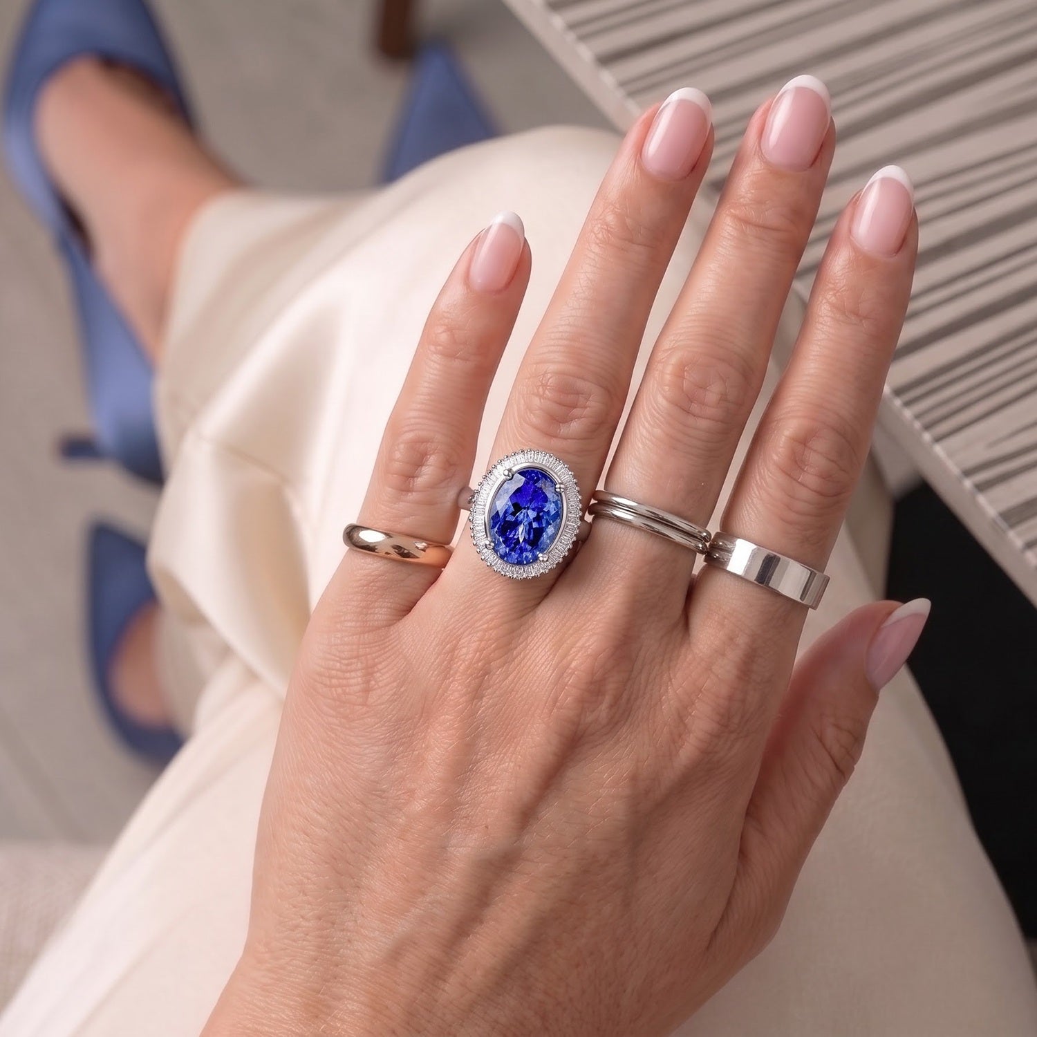 BLACK FRIDAY HEIRLOOM DEAL - Rhapsody 950 Platinum AAAA Intense Vivid Tanzanite (5.00 Ct) &amp; Natural White Diamond (0.50 Ct EF/ VS) Halo Ring 5.50 Ct, Platinum Wt. 7.25 Gms 8697692 3