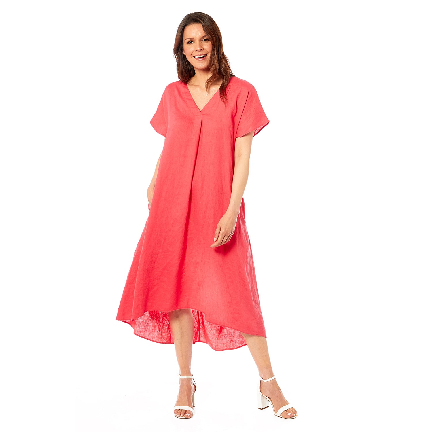 Charlotte West Linen A-line Midi Dress (Size 10) - Coral 8697726 1